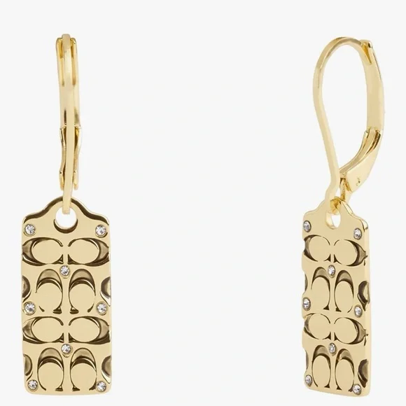 COACH Quilted C Tag Drop Earrings; GOLDEN SHADOW/GOLD - Picture 2 of 6